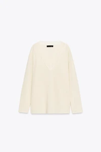 PULL EN MAILLE DENTELLE AVEC LAINE