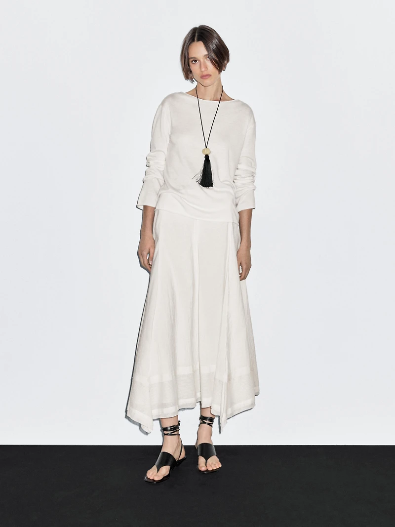 Wool blend boat neck sweater