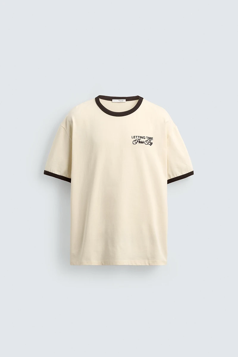 CONTRAST RIB TEXT T-SHIRT