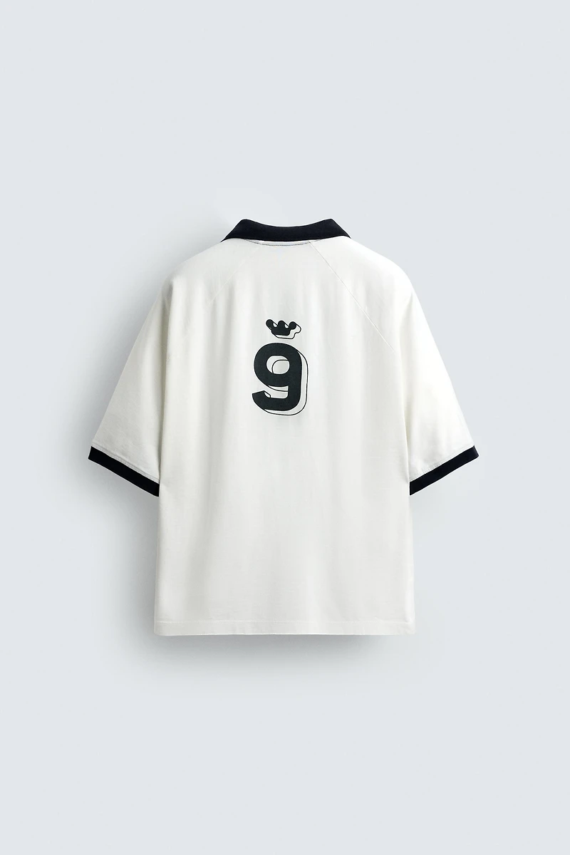 RETRO FOOTBALL PRINT POLO SHIRT