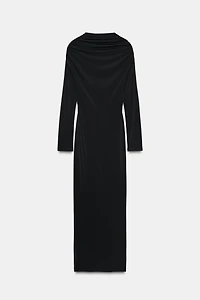 DRAPED MIDI DRESS WITH JEWEL BACK DETAIL