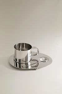SET TASSE, CUILLÈRE ET PLATEAU ACIER