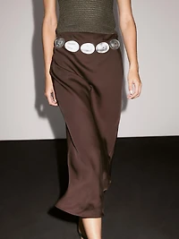 Flowing satin midi skirt