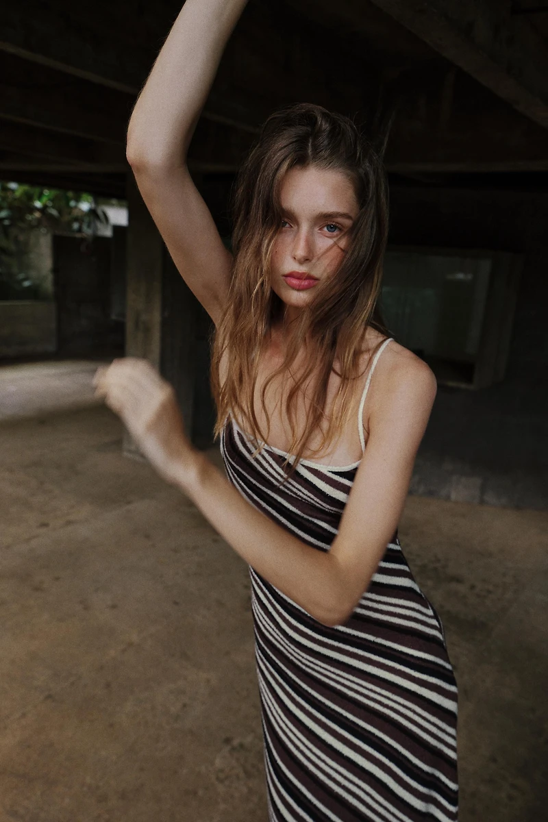 RUSTIC STRIPED MIDI DRESS