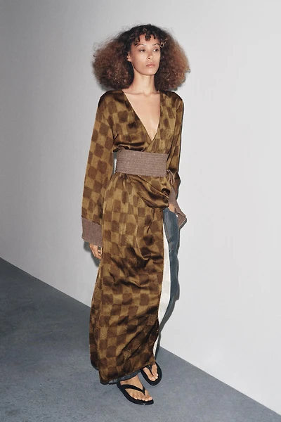 CHECK PRINT CUMMERBUND DRESS