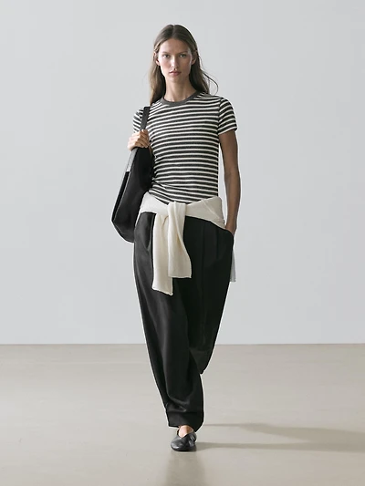 Striped short sleeve cotton T-shirt