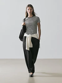 Striped short sleeve cotton T-shirt