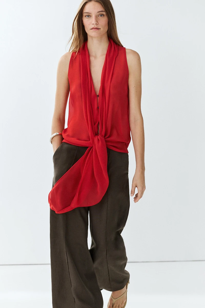 Top semi-transparent 100 % soie