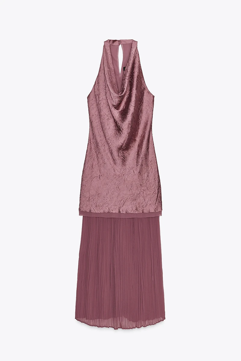 PLEATED COMBINATION MIDI DRESS