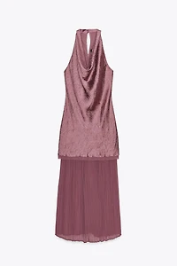 PLEATED COMBINATION MIDI DRESS
