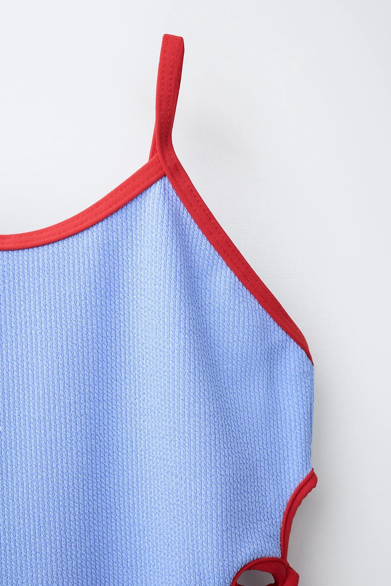 6-14 ANS / MAILLOT DE BAIN DÉCOUPÉ FLEUR CONTRASTÉ