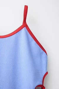 6-14 ANS / MAILLOT DE BAIN DÉCOUPÉ FLEUR CONTRASTÉ