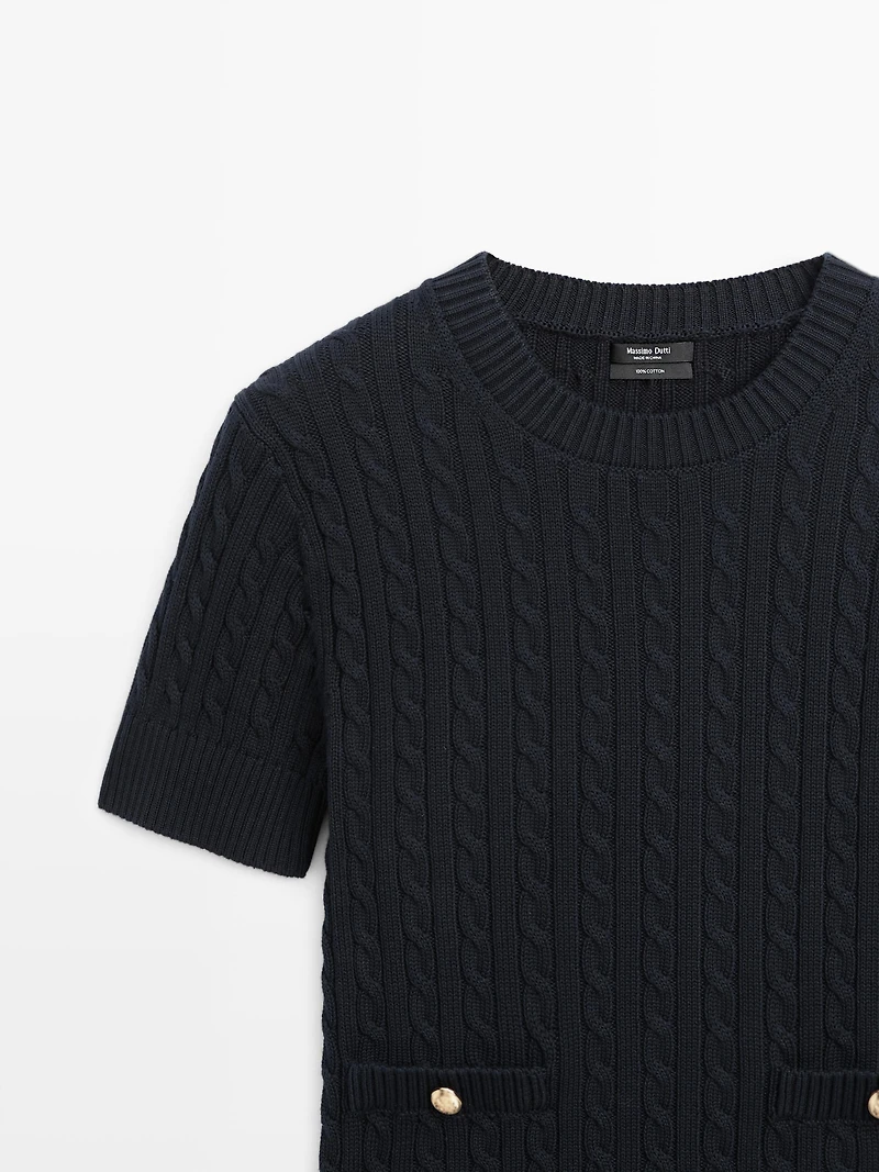 Short sleeve cable-knit sweater