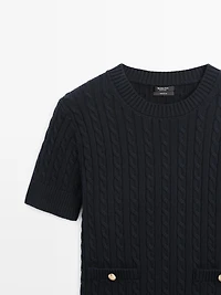 Short sleeve cable-knit sweater