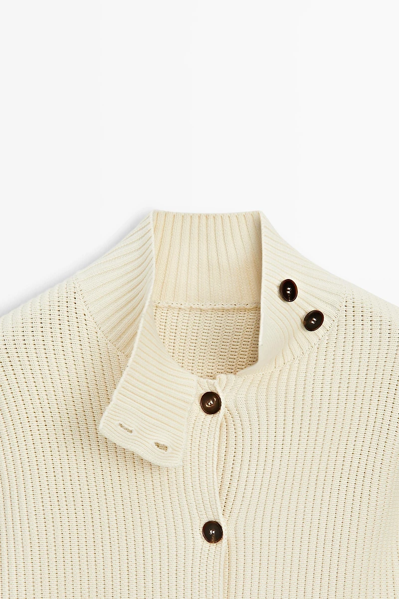 100% cotton turtleneck knit cardigan