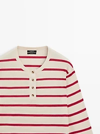 100% cotton striped knit henley sweater