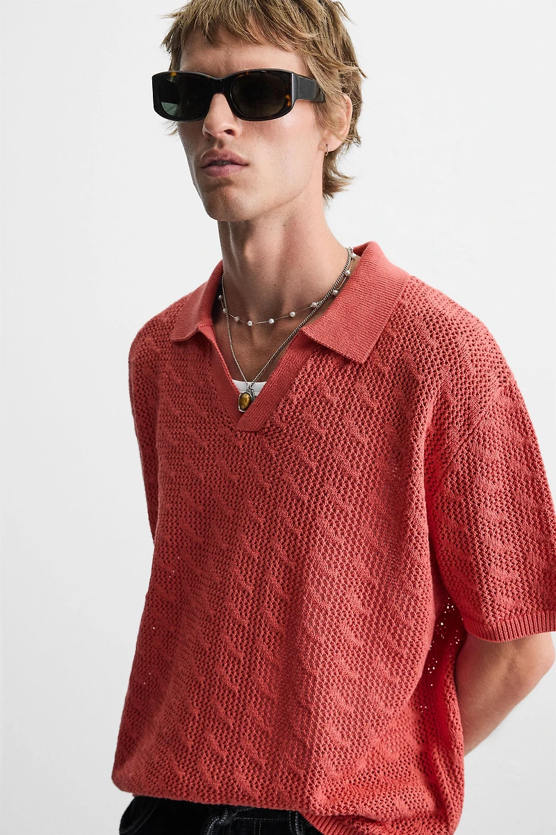 OPEN STITCH KNIT POLO SHIRT