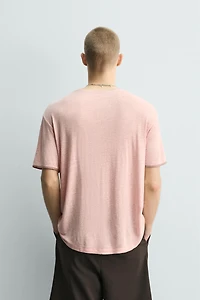 CONTRAST VISCOSE-LINEN BLEND T-SHIRT