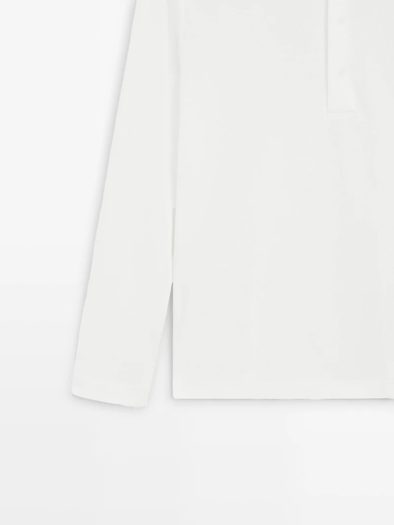 Piqué polo shirt with long sleeves and placket detail