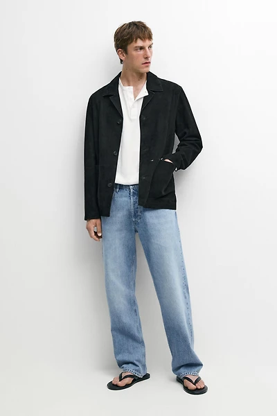 Suede leather jacket with pockets