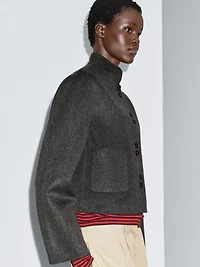 Short double-breasted wool blend jacket