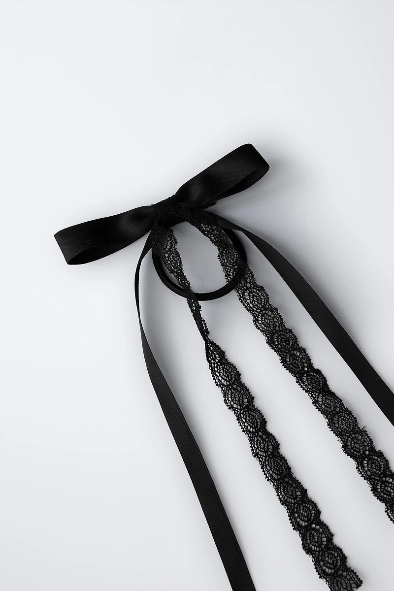 LACE AND PLAIN BOW BOBBY PIN HAIR TIE