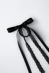 LACE AND PLAIN BOW BOBBY PIN HAIR TIE