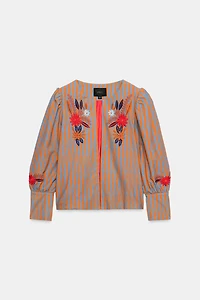 VESTE À RAYURES ET FLEURS BRODÉES