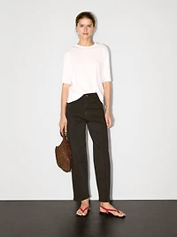 Cotton blend straight-leg cropped trousers