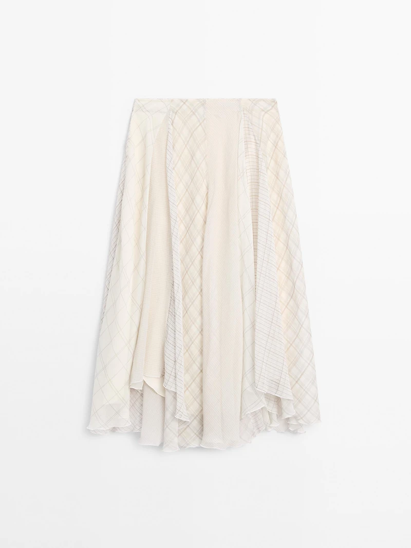 Jupe midi asymétrique à carreaux