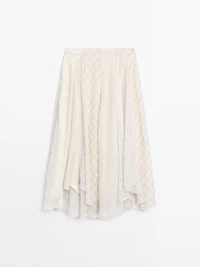 Jupe midi asymétrique à carreaux