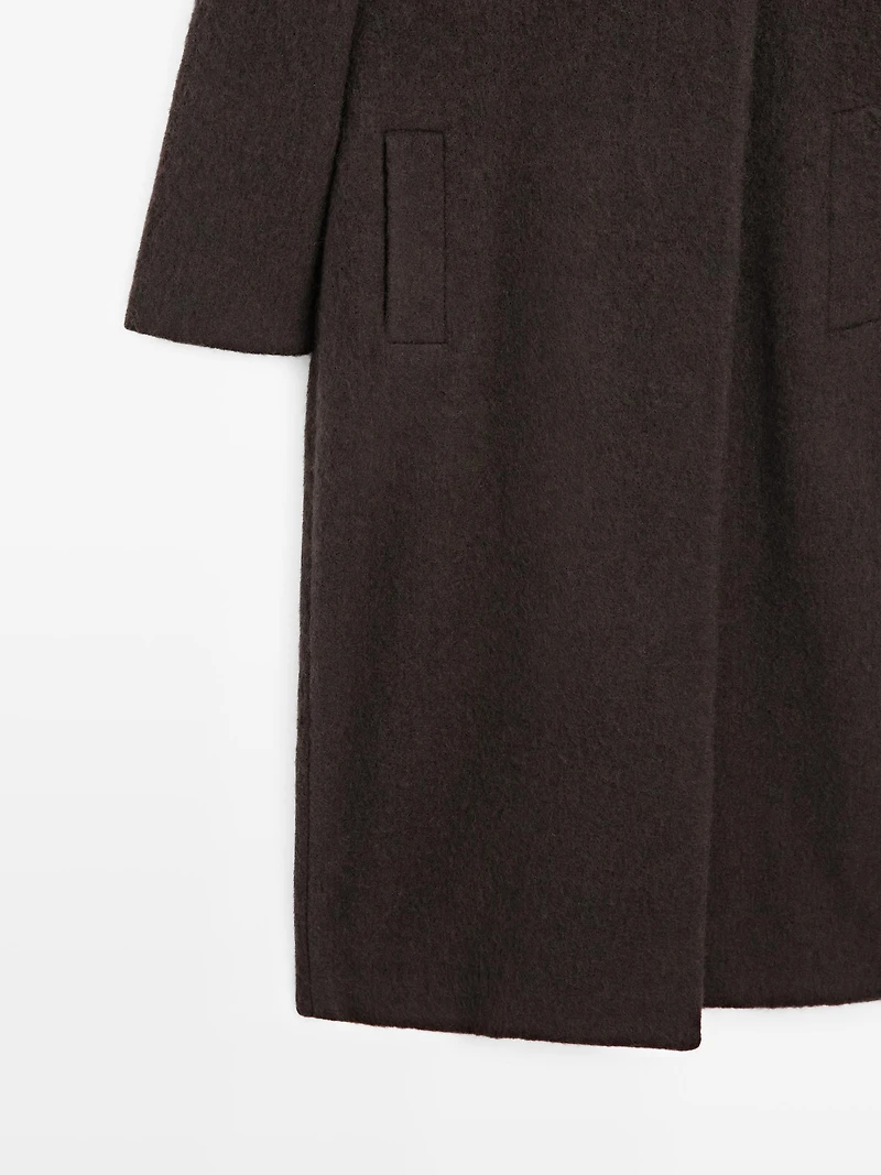 Long double-breasted coat with brushed finish