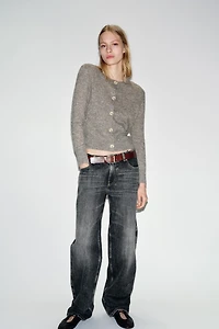 COMBINATION KNIT CARDIGAN WITH BELT