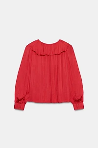RUFFLED SATIN EFFECT BLOUSE WITH SHOULDER PADS