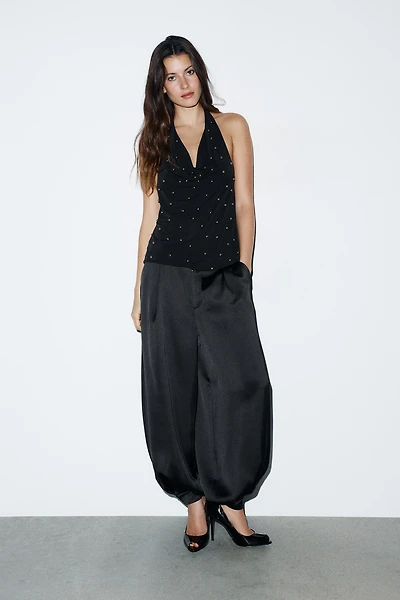 TOP HALTER ASYMÉTRIQUE BRILLANT