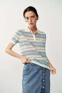 STRIPED KNIT POLO TOP
