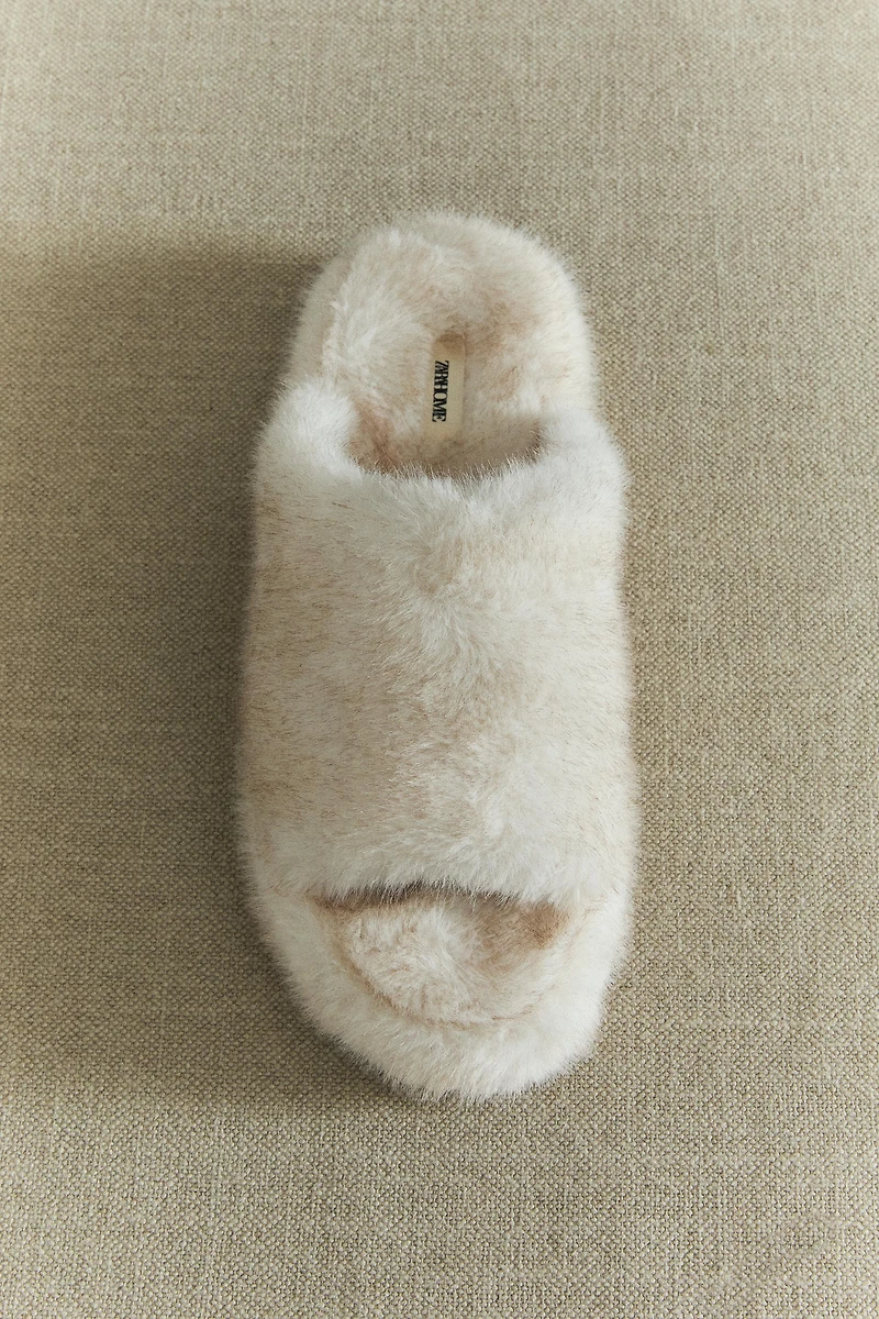 FAUX FUR FLATFORM SLIPPERS