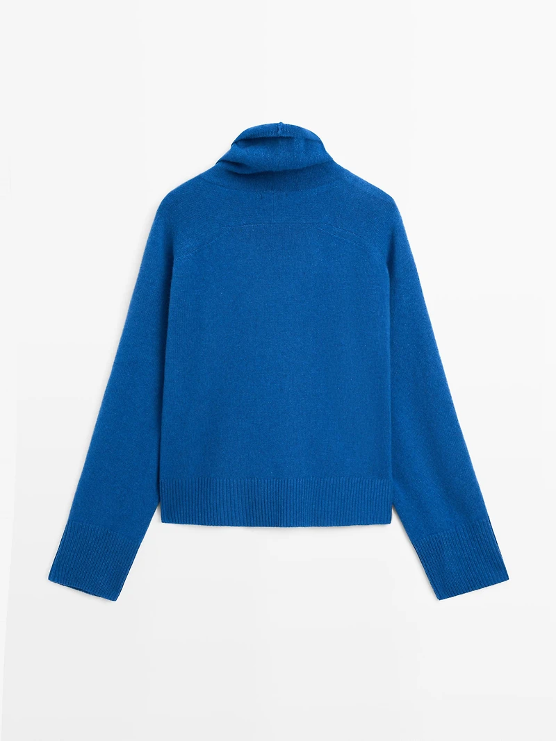 Wool blend knit sweater with high neck