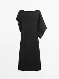 Linen midi dress with asymmetric sleeves