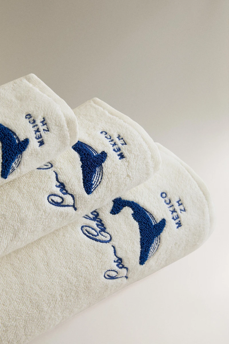 WHALE EMBROIDERED BATH TOWEL