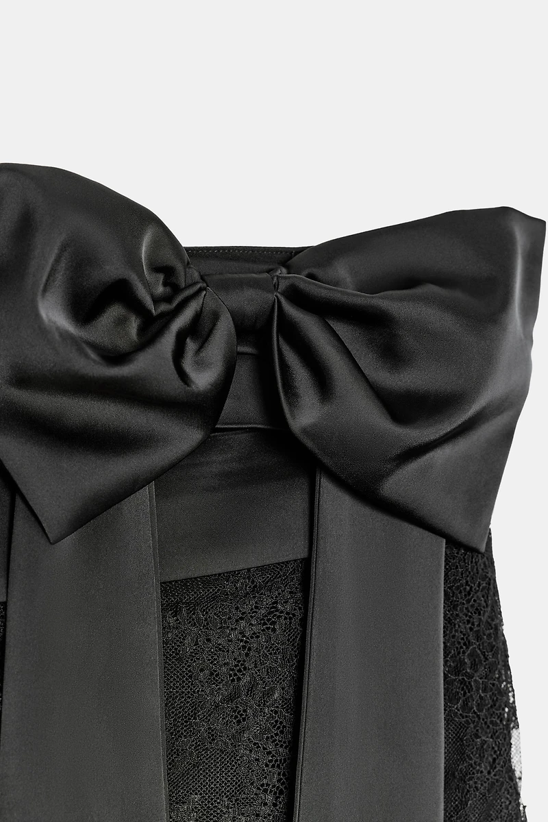 COMBINATION LACE BOW MINI SKIRT