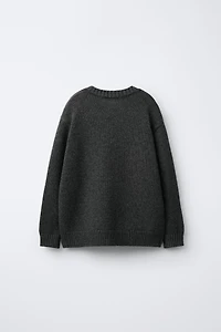 AGES 7-12/ WOOL BLEND KNIT JUMPER WITH EMBROIDERED REINDEER AND HEARTS