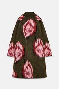 BRUSHED-EFFECT JACQUARD KNIT COAT