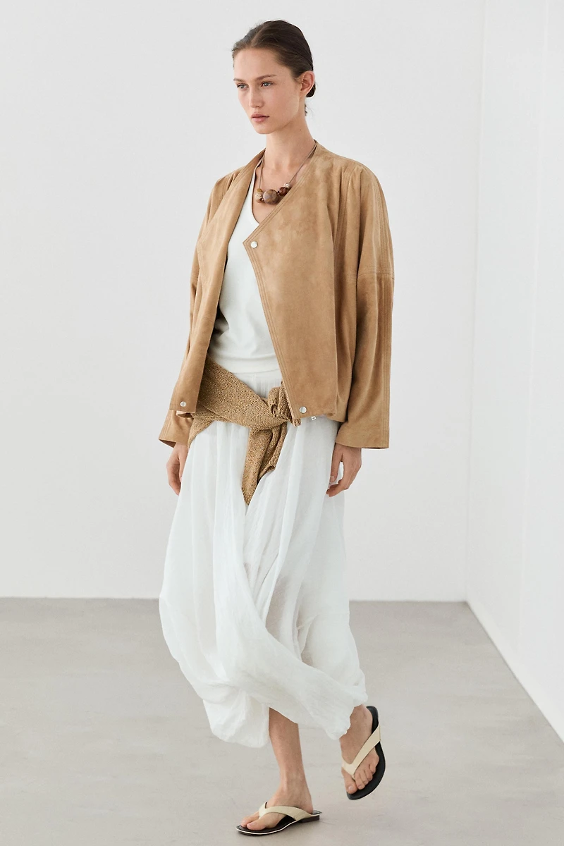 Double-breasted suede jacket