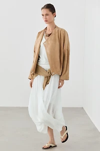Double-breasted suede jacket