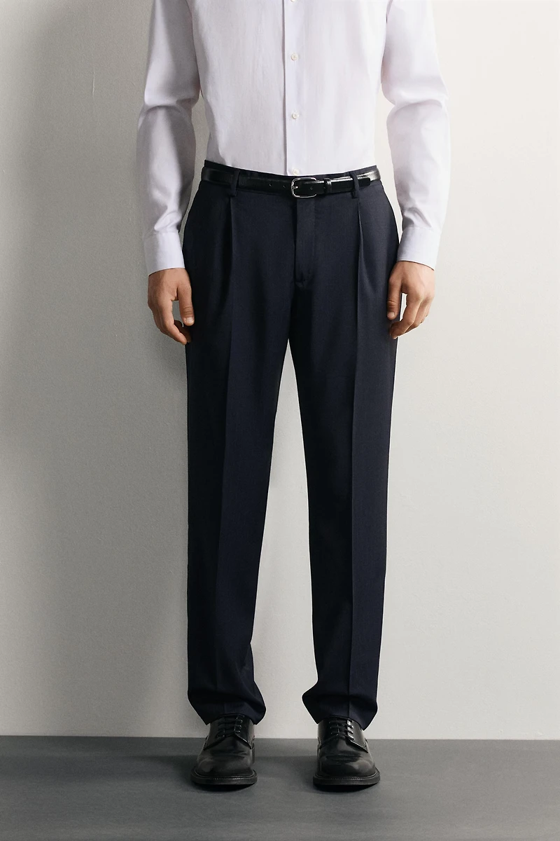 100% WOOL PINSTRIPE REGULAR FIT SUIT PANTS