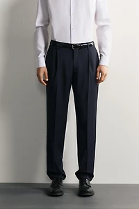 100% WOOL PINSTRIPE REGULAR FIT SUIT PANTS