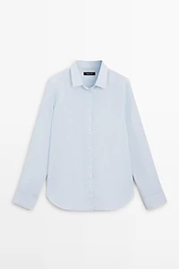 Flowing pinstriped 100% linen shirt