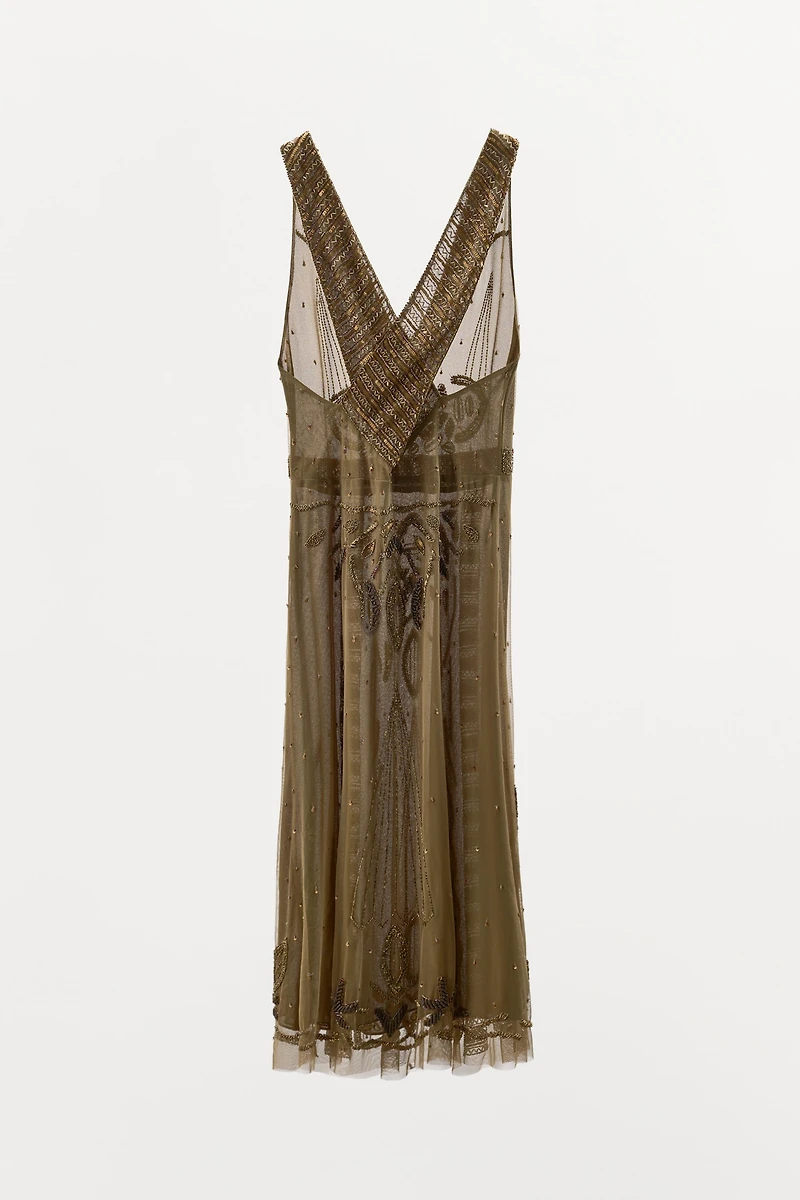 EMBROIDERED BEADED TULLE DRESS