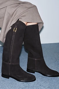 FLAT SPLIT LEATHER RIDING BOOTS